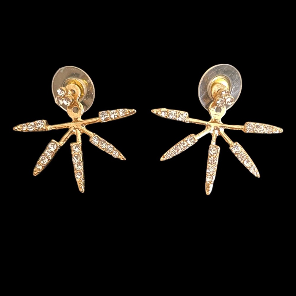 Statement Gold Spike Crystal Ear Jacket Double Sided Stud Earring NWOT